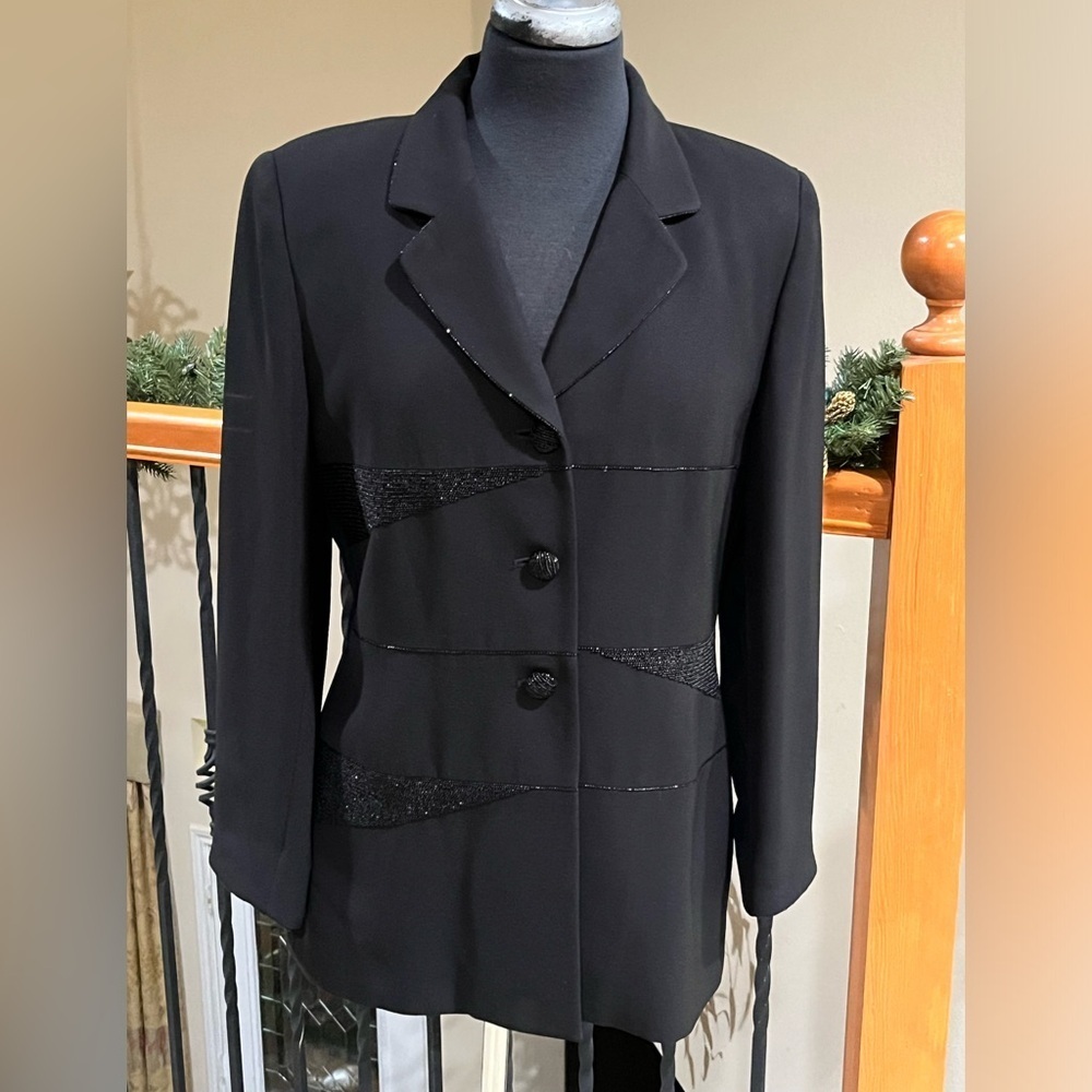 Albert Nipon Classic BEADED Black Evening Wear, BLAZER JACKET VINTAGE SIZE 8